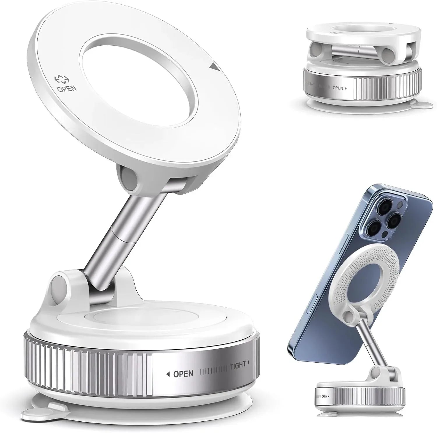 2025 Magnetic Phone Holder Magsafe Compatible Vacuum Suction Cup 360° Rotation Car Truck Mount Universal Fit Portable Foldable