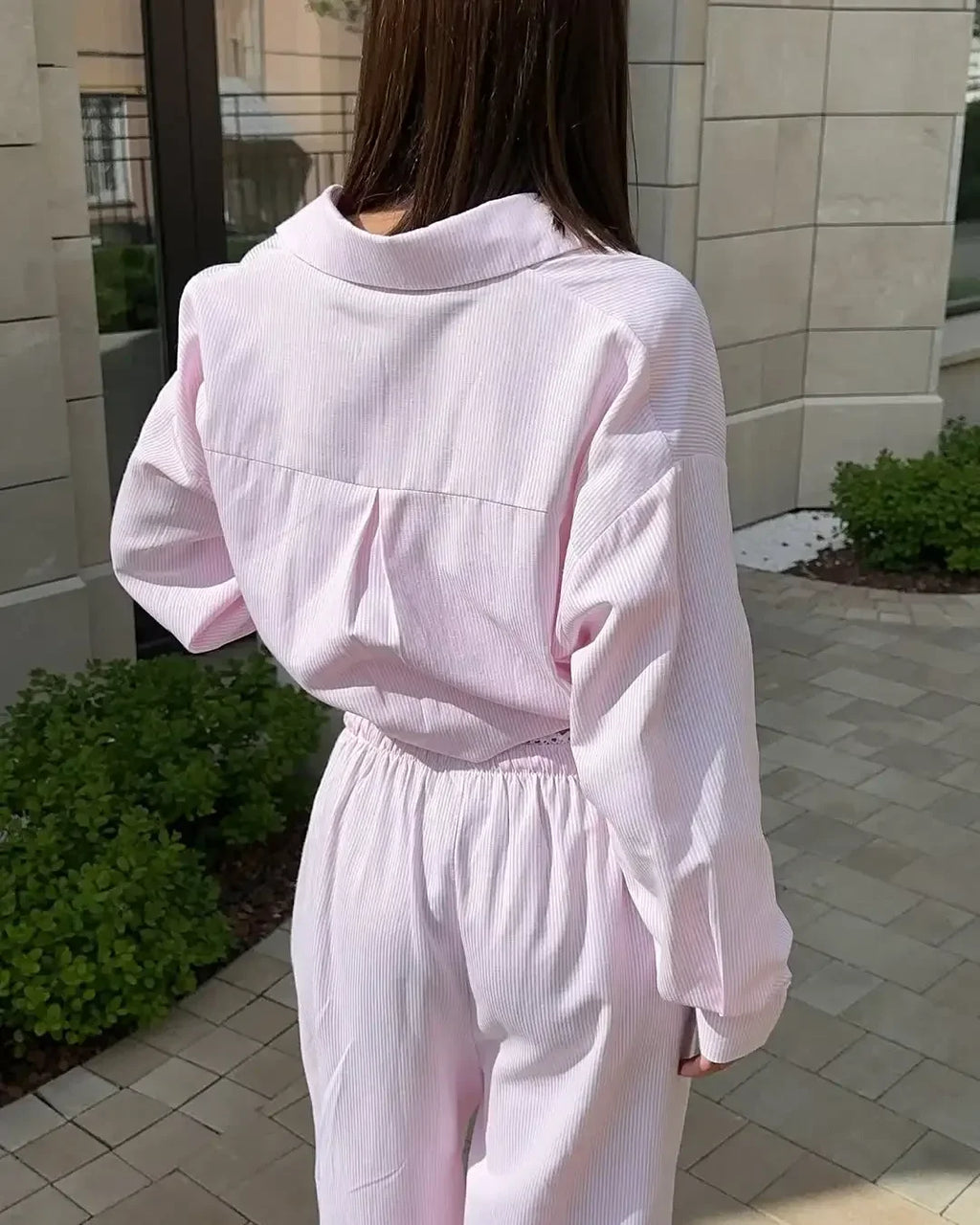 Women's Casual Solid Shirt Lace Up Pants Two Piece Set Chic Loose Lapel Blouses Elastic Waist Trouser Suit 2026 New Daily Outfit