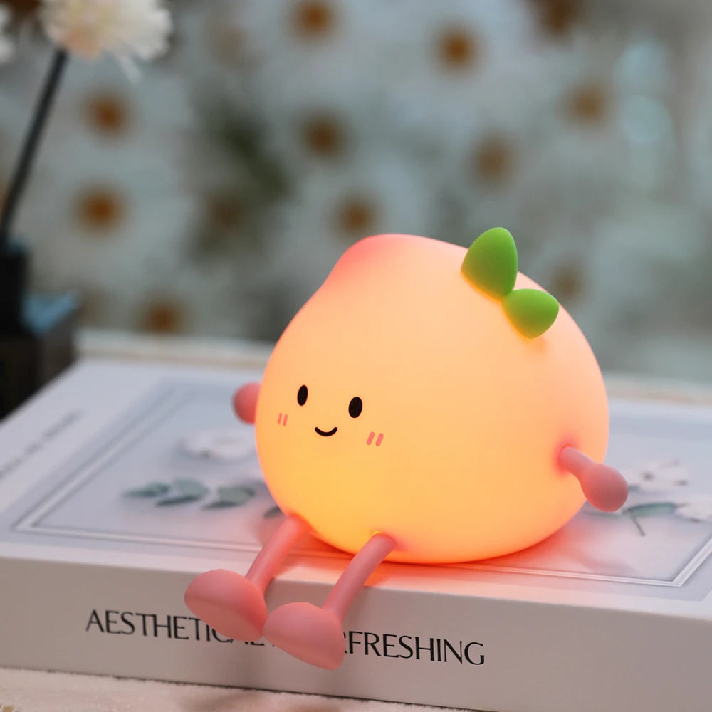 Night Light Rechargeable Cute Silicone Peach Shaped LED Nursery Nightlight Touch Control for Bedroom Living Room Kid Room Gift