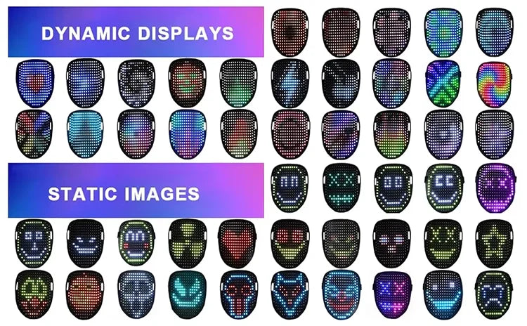 LED Mask with Gesture Sensing Light up Face Transforming Led Halloween Mask for Kids Men Women Costume Cosplay Party