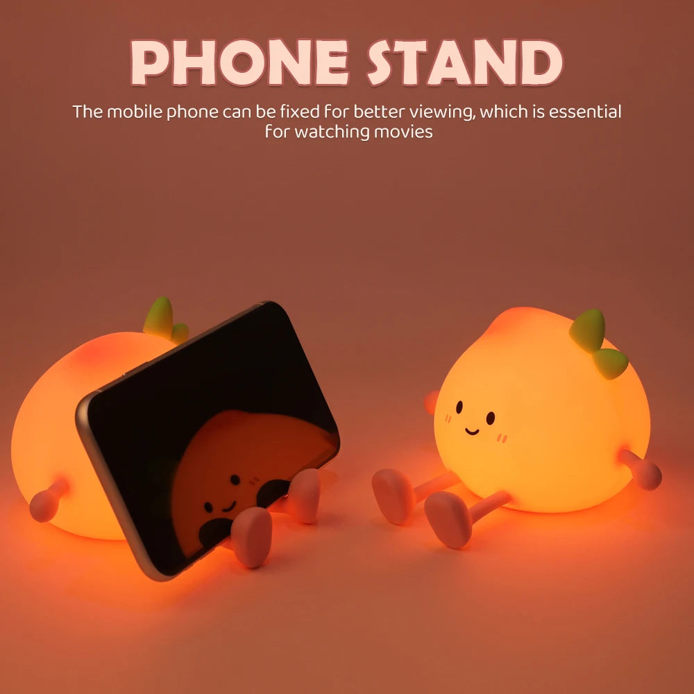 Night Light Rechargeable Cute Silicone Peach Shaped LED Nursery Nightlight Touch Control for Bedroom Living Room Kid Room Gift