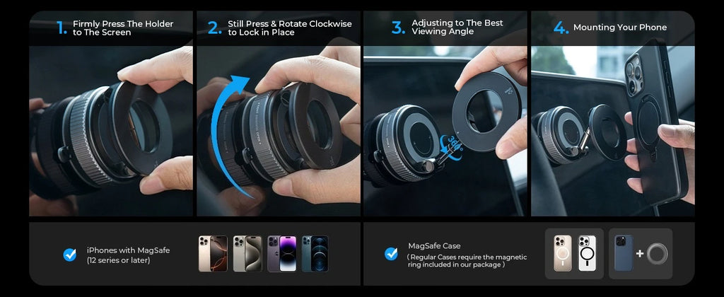 2025 Magnetic Phone Holder Magsafe Compatible Vacuum Suction Cup 360° Rotation Car Truck Mount Universal Fit Portable Foldable