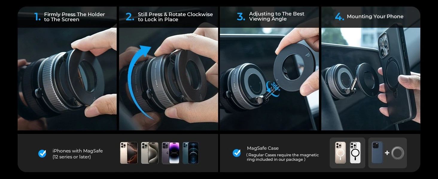 2025 Magnetic Phone Holder Magsafe Compatible Vacuum Suction Cup 360° Rotation Car Truck Mount Universal Fit Portable Foldable