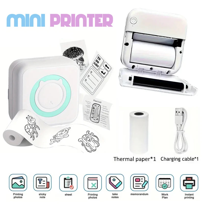Mini Print Portable Ink-free Thermal Printer Photo Pocket Thermal Label Printer 58mm Printing Wireless Bluetooth Android IOS
