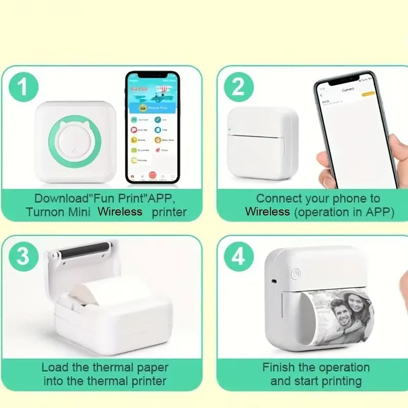 Mini Print Portable Ink-free Thermal Printer Photo Pocket Thermal Label Printer 58mm Printing Wireless Bluetooth Android IOS
