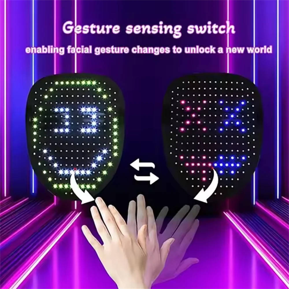 LED Mask with Gesture Sensing Light up Face Transforming Led Halloween Mask for Kids Men Women Costume Cosplay Party