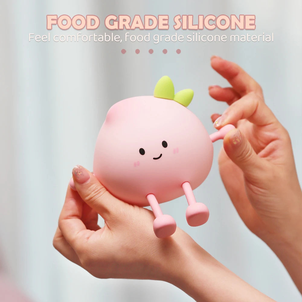 Night Light Rechargeable Cute Silicone Peach Shaped LED Nursery Nightlight Touch Control for Bedroom Living Room Kid Room Gift