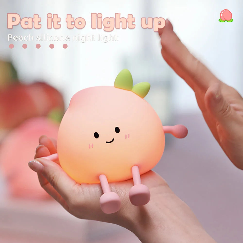 Night Light Rechargeable Cute Silicone Peach Shaped LED Nursery Nightlight Touch Control for Bedroom Living Room Kid Room Gift