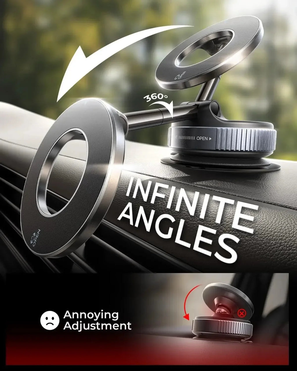 2025 Magnetic Phone Holder Magsafe Compatible Vacuum Suction Cup 360° Rotation Car Truck Mount Universal Fit Portable Foldable